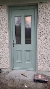 Pale green door fitted